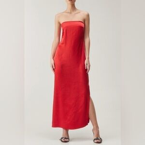 Nasty Gal Red Strapless‎ Satin Maxi Dress